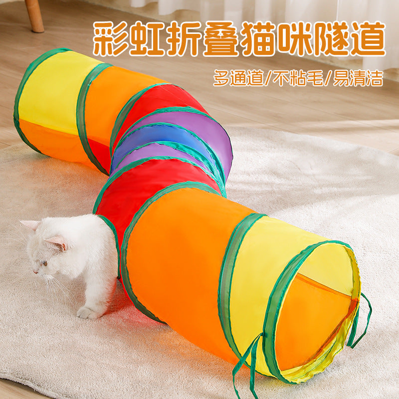 Foldable Rainbow Cat Tunnel with Play Ball for Indoor Cats
