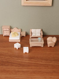 Dollhouse Miniature Cartoon Furniture Set - Bed, Table, Sofa, Cabinet Decor