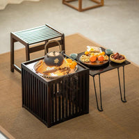 Outdoor Courtyard Fire Pit Tea Table Set for Hot Pot and BBQ, Balcony Home Use