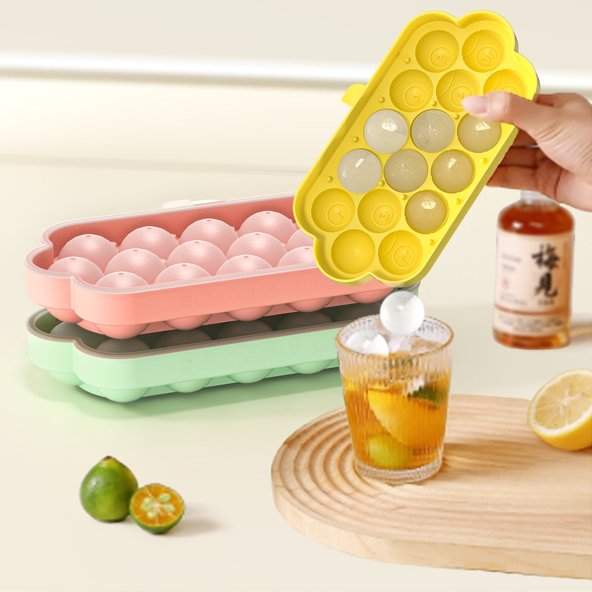 Silicone Billiard Ball Ice Cube Tray with Press-Type Storage Box, 16-Grid Large Capacity