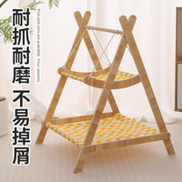 Wooden Cat Hammock Swing Bed for Small Pets, Double-Layer Elevated Rocking Chair