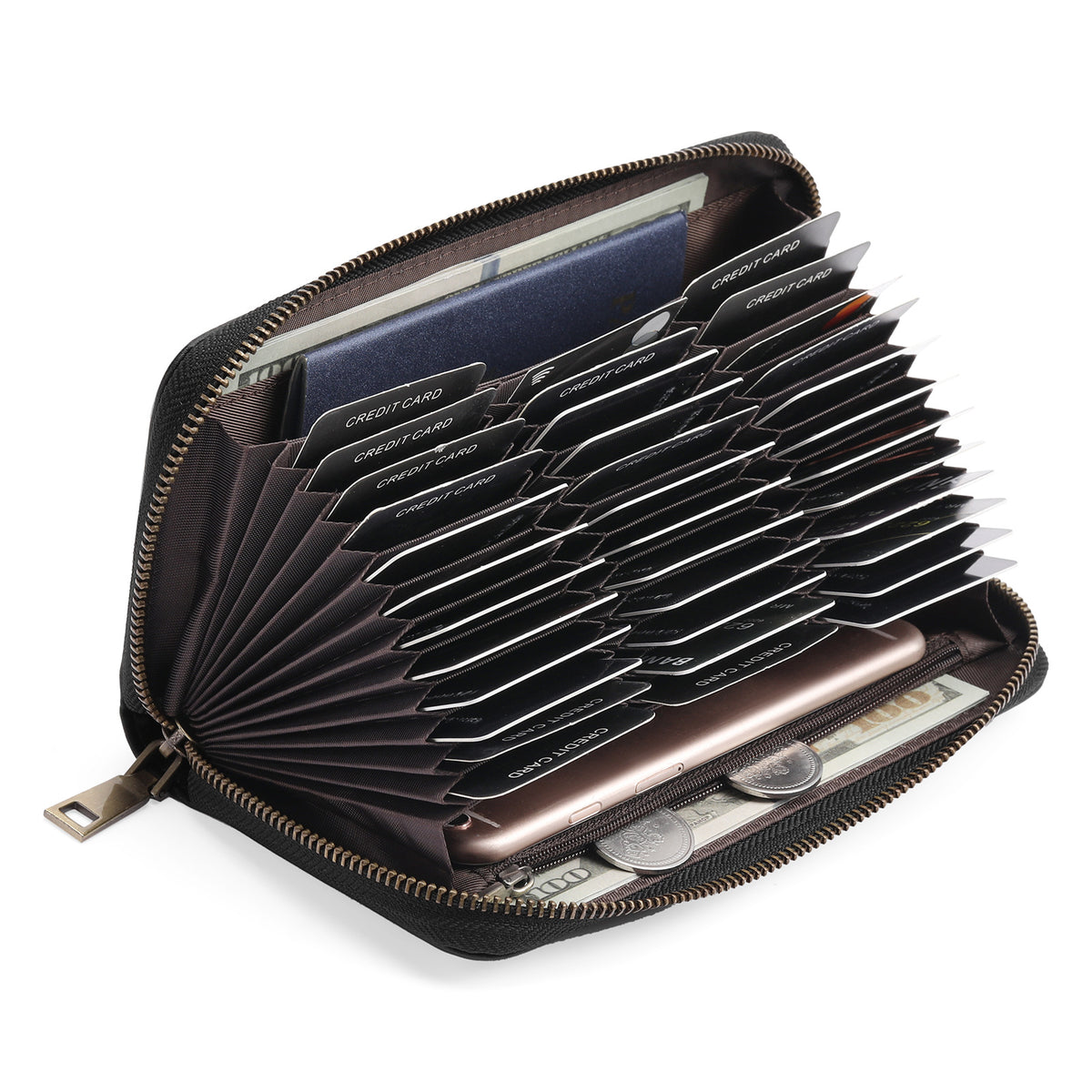 Accordion RFID Blocking Long Wallet Passport Holder for Men and Women