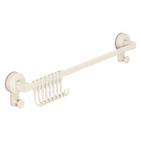 Cream Style Suction Cup Kitchen Utensil Hanging Rack with Hooks, No-Drill Wall Mounted Organizer for Spatulas, Spoons, and Knives