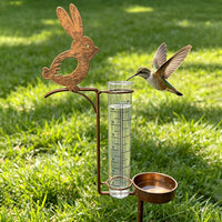Outdoor Iron Art Rabbit Bird Feeder with Rain Gauge and Bird Bath for Garden Decoration