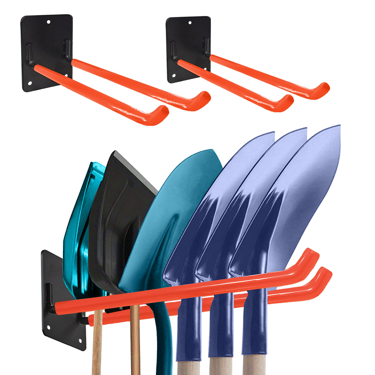 Wall-Mounted Garage Tool Organizer Rack - Metal Shovel Rake Holder for Garden Tools and Home Storage
