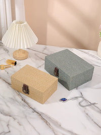 Rattan-Style Wooden Storage Box with Lid for Desktop Organization and Jewelry