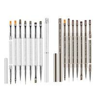 Dual-Ended Metal Nail Art Brush Set with Storage Bag for Builder Gel, Liner, and Painting