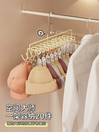 Hat Organizer Rack for Closet - No-Drill, Rotatable, 10 Hooks & Clips for Baseball Caps, Bucket Hats