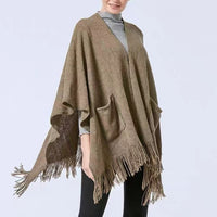 Women's Winter Faux Cashmere Poncho Shawl with Pockets