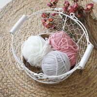 Hand-Woven Iron Wire Storage Basket Vintage Rustic Style Round Organizer Bin