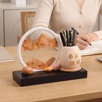 Quicksand Art Pen Holder with Rotating Base, Large Capacity Desk Organizer for Students, Decorative Ornament Gift