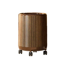 Wood Grain Round Trash Can with Wheels, Large Capacity Household Waste Bin