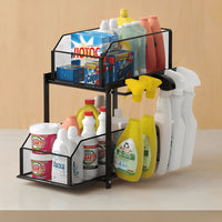 Under Sink Organizer, 2-Tier Pull-Out Cabinet Storage Rack for Kitchen, Bathroom, Countertop