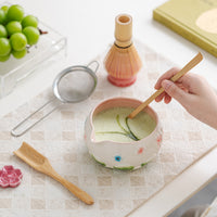 Hand-Painted Ceramic Matcha Tea Ceremony Set with Bamboo Whisk and Bowl
