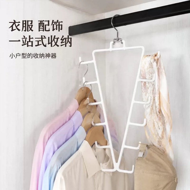 V-Shaped Double-Sided Scarf and Tie Hanger with 12 Hooks, Space-Saving Closet Organizer for Multiple Garments