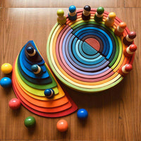 Kids Wooden Rainbow Stacking Blocks 12-Color Arch Building Set Educational Toy for Toddlers 3-10 Years Old