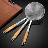 Stainless Steel Skimmer with Wooden Handle for Hot Pot, Dumplings, and Frying