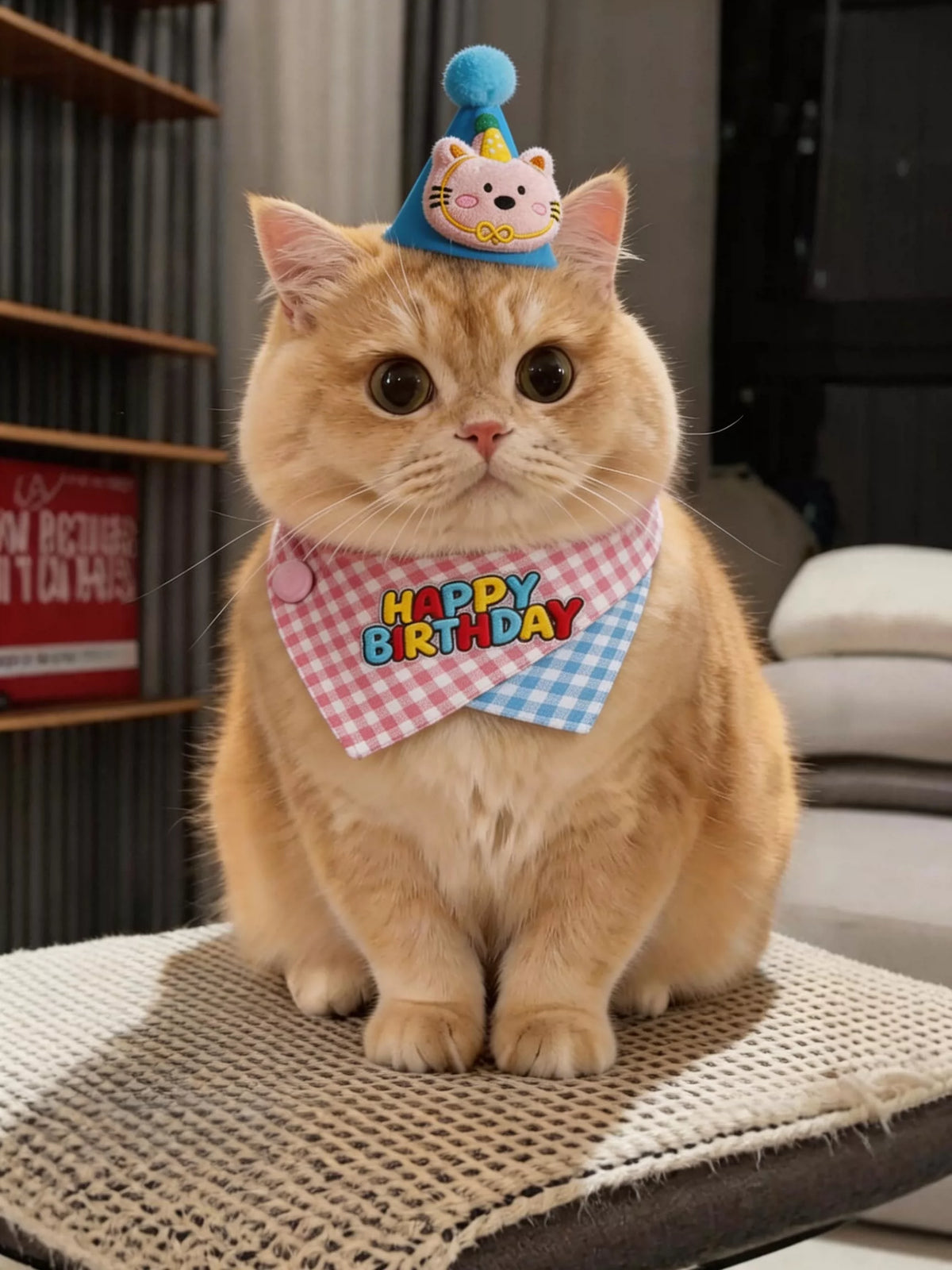 Pet Birthday Bandana and Hat Set for Cats and Small Dogs