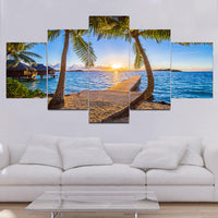 Modern Sunset Seascape Canvas Wall Art Print, 5-Panel Tropical Ocean Decor Painting
