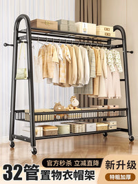 Mobile Garment Rack with Top Shelf & Shoe Rack, Heavy-Duty Clothes Drying Rack for Bedroom & Indoor Use