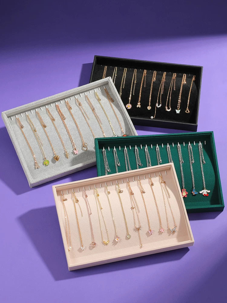 Velvet Necklace Display Tray with Dust Cover for Jewelry Storage and Exhibition