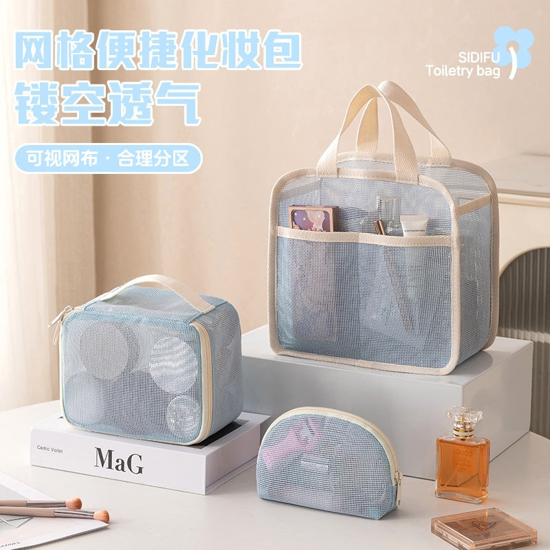 Mesh Toiletry Bag Breathable Quick-Dry Large Capacity Travel Storage Pouch with Handle for Swimming and Bathing