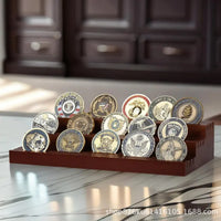 Wooden Tiered Medal & Coin Display Stand - Desktop Organizer for Commemorative Items