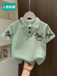 Kids' 100% Cotton Cartoon Polo T-Shirt for Boys, Short Sleeve Summer Top