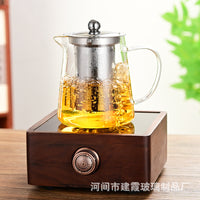 Heat-Resistant Glass Teapot with Stainless Steel Infuser and Cups for Home Use