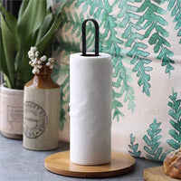 Countertop Iron Paper Towel Holder with Bamboo Base for Kitchen and Pantry