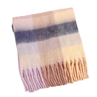 Mohair Plaid Scarf for Women, Korean Style Plush Tassel Warm Neck Wrap