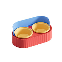 Elevated Ceramic Double Cat Bowl with Stand for Food and Water, Anti-Tip Pet Feeder for Neck Protection