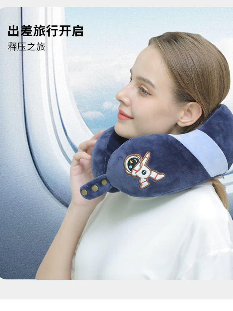 Cartoon U-Shaped Memory Foam Travel Neck Pillow for Airplanes and High-Speed Trains