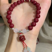 New Chinese Style Red Agate Bracelet with Bell and Lucky Charms for Women