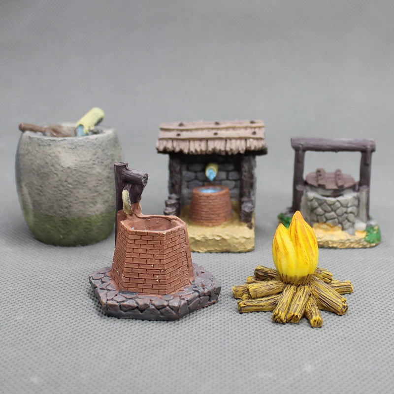 Miniature Retro Bonfire Well Water Feature Micro Landscape DIY Model