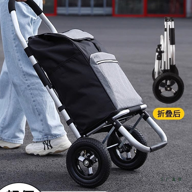 Foldable Shopping Cart with Aluminum Alloy Frame and Silent Wheels for Groceries