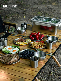 Lvteng Outdoor Portable 304 Stainless Steel Camping Picnic Tableware Set with Storage Box