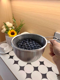 Yinuo Kitchen 304 Stainless Steel Colander with Handle, Rice Washing Bowl, Strainer, Drain Basket