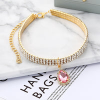 Rhinestone Pet Collar with Teardrop Pendant, Elastic Cat Dog Necklace Jewelry