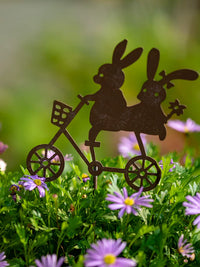 Japanese Zakka Style Iron Art Garden Villa Balcony Flower Pot Decoration Landscape Small Rabbit Riding Bicycle Plug-in