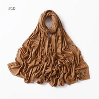 Women's Elastic Mercerized Cotton Jersey Shawl Scarf with Rhinestone Embellishment