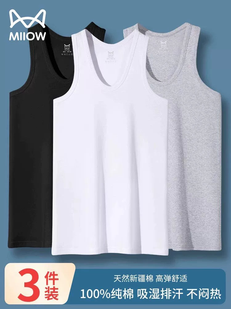 Mao Ren Men's 100% Combed Cotton Seamless Undershirt Tank Top for Gym and Casual Wear