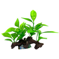 Aquarium Arch Driftwood with Artificial Four-Leaf Clover Water Plants, Soft Leaves, Fish-Safe Decoration