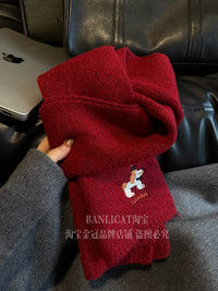 BanliCat Christmas Dog Red Knitted Wool Blend Scarf for Men and Women, Autumn/Winter Warm Neck Warmer