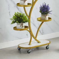 Multi-Tier Rolling Plant Stand for Indoor/Outdoor Use, Iron Art Tree-Shaped Flower Pot Holder