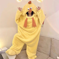 Cartoon Funny Chicken Coral Fleece Pajama Women's Winter Flannel One-Piece Thickened Sleepwear Home Robe