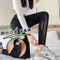 Women's High-Waist Mesh Pocket Yoga Leggings with Tummy Control and Butt Lift