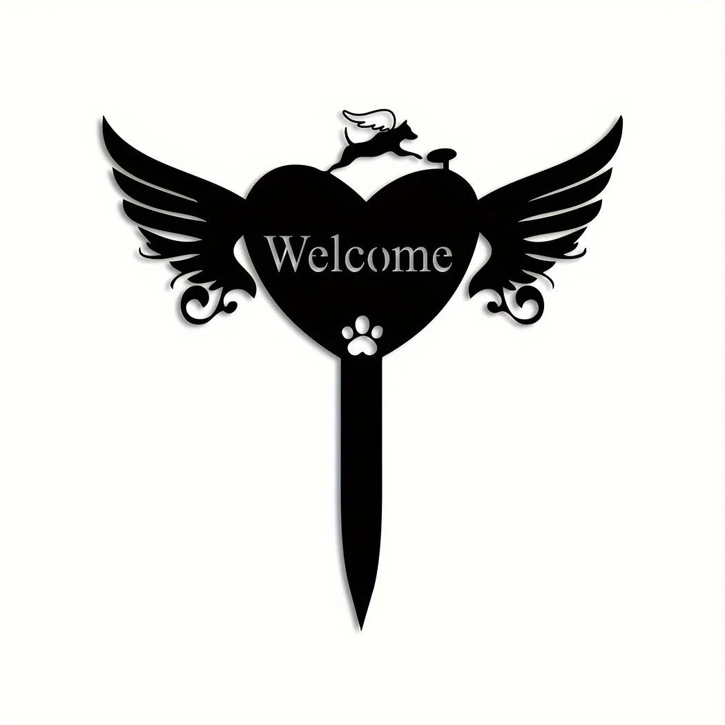 Pet Memorial Heart with Wings Metal Silhouette Grave Marker