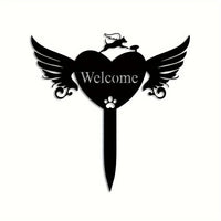 Pet Memorial Heart with Wings Metal Silhouette Grave Marker