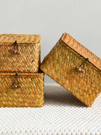 Seagrass Woven Storage Basket with Lid for Snacks, Sundries, and Home Organization